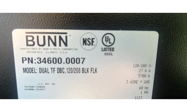 Filter Batch Brewers Bunn Dual® TF ThermoFresh® DBC® Stainless 120/240V with Funnel Locks 34600.0000