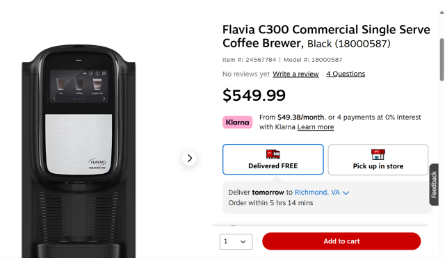 Modular Brewing Systems Flavia C300 Commercial Single Serve Coffee Brewer. Model No. 18000587