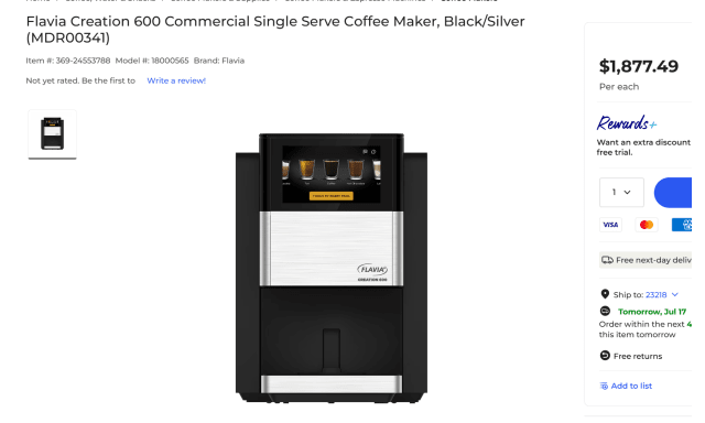 Modular Brewing Systems Flavia Creation C600 Single-Serve. Model No. LAV18000565
